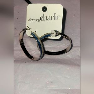 NWT Charming Charlie Hoop Style Earrings Blue w/silver accents